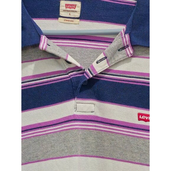 Levis Mens Striped Polo Shirt With Navy Collar Size L - Picture 8 of 15